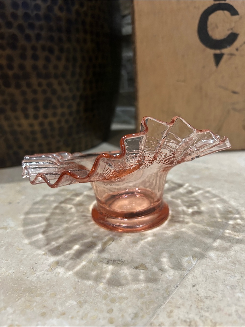 vintage FENTON clear pink ruffled glass candy dish - Picture 6 of 11